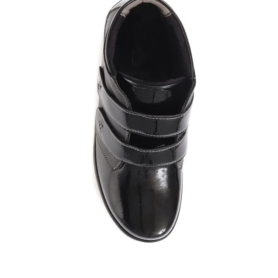 Extra Wide Leather Ankle Boots - Black Patent