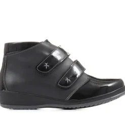 Extra Wide Leather Ankle Boots - Black Patent