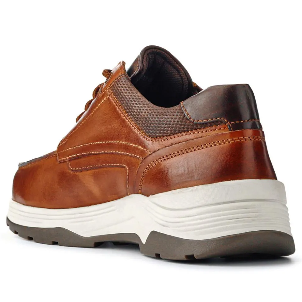 Extra-Wide Leather Casual Shoes - Cognac