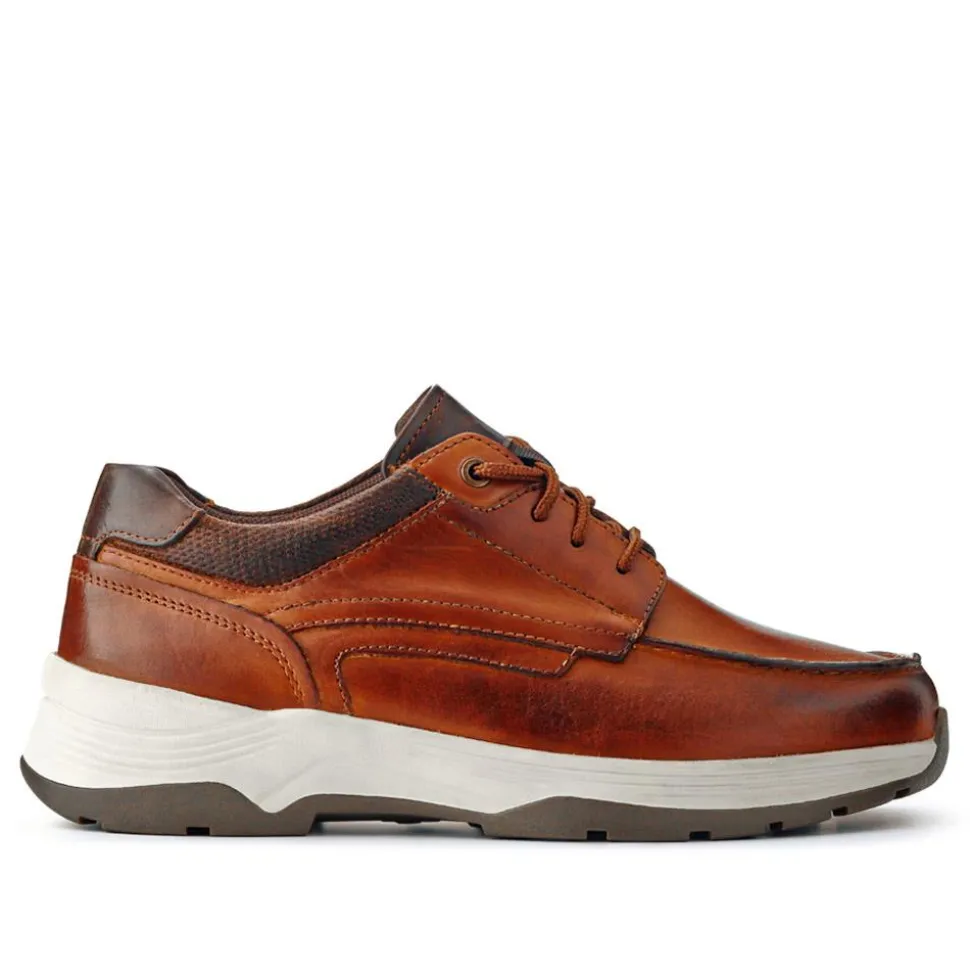 Extra-Wide Leather Casual Shoes - Cognac