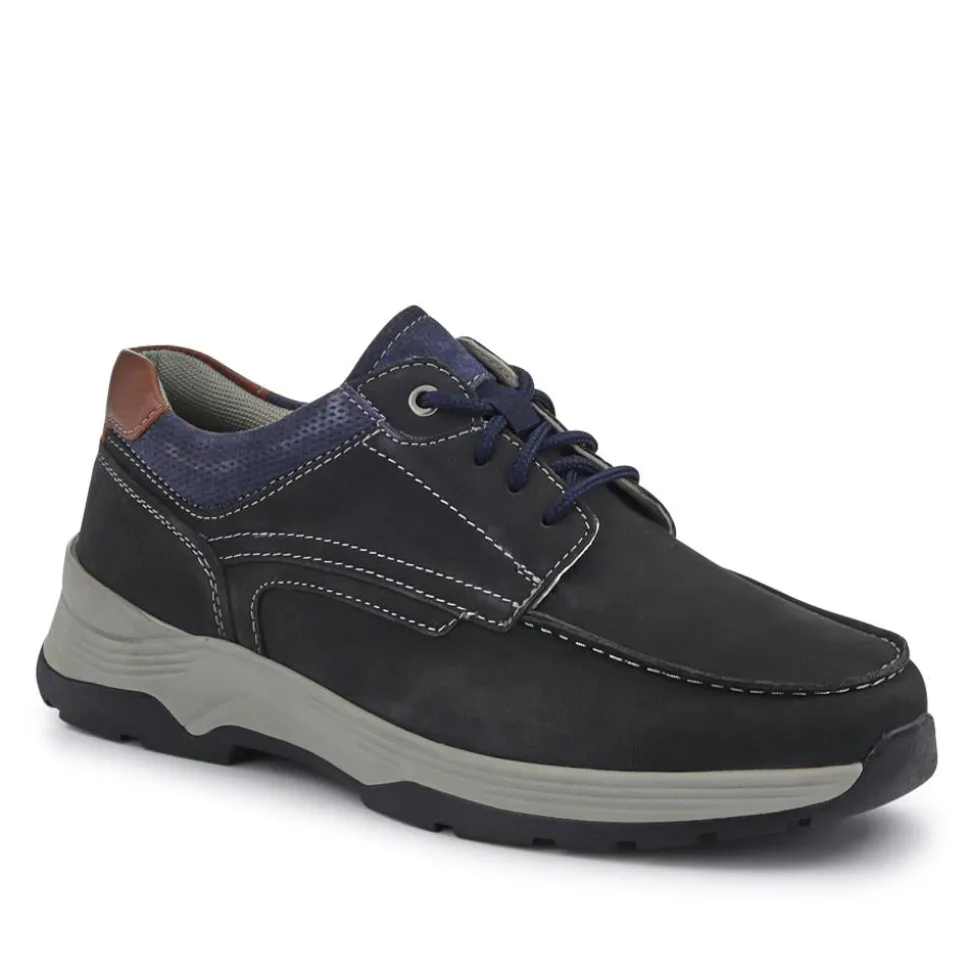Extra-Wide Leather Casual Shoes - Navy
