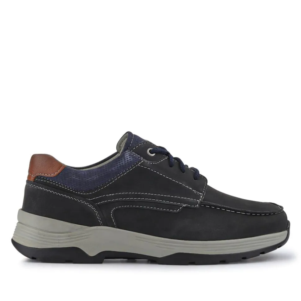 Extra-Wide Leather Casual Shoes - Navy