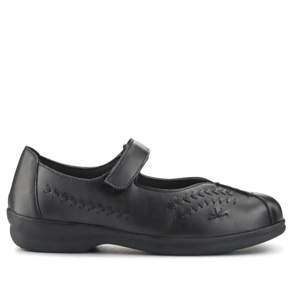 Extra-Wide Leather Mary Janes - Black