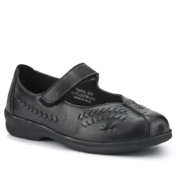 Extra-Wide Leather Mary Janes - Black