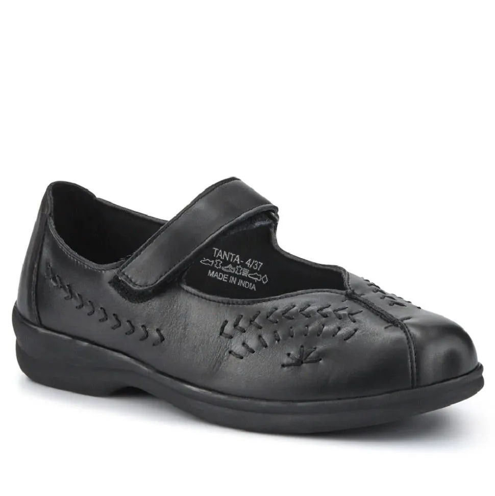 Extra-Wide Leather Mary Janes - Black