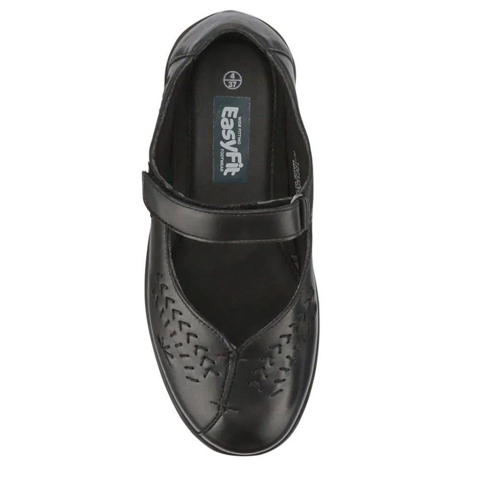 Extra-Wide Leather Mary Janes - Black
