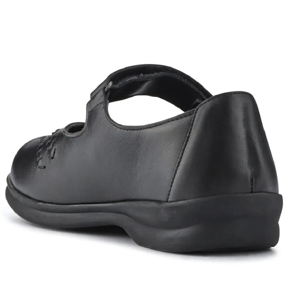 Extra-Wide Leather Mary Janes - Black