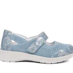 Extra-Wide Leather Mary Janes - Blue