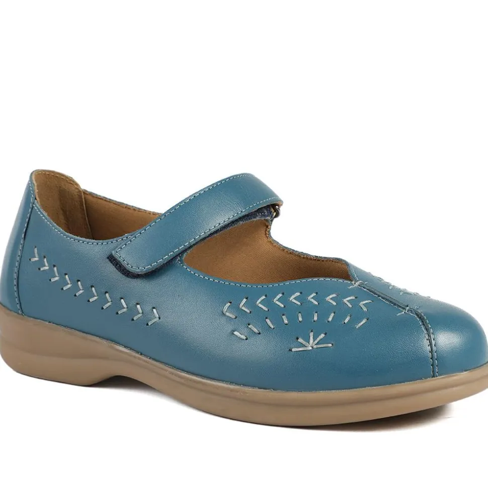Extra-Wide Leather Mary Janes - Denim