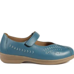 Extra-Wide Leather Mary Janes - Denim