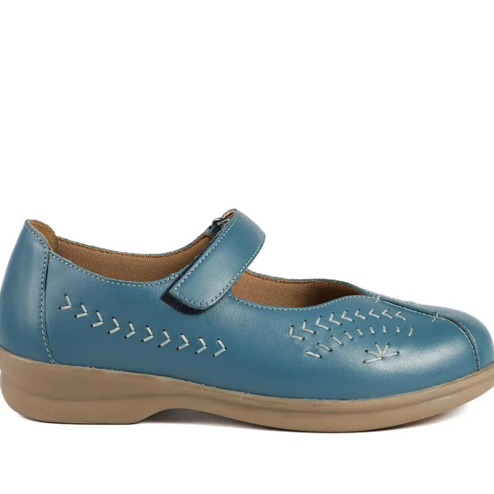 Extra-Wide Leather Mary Janes - Denim