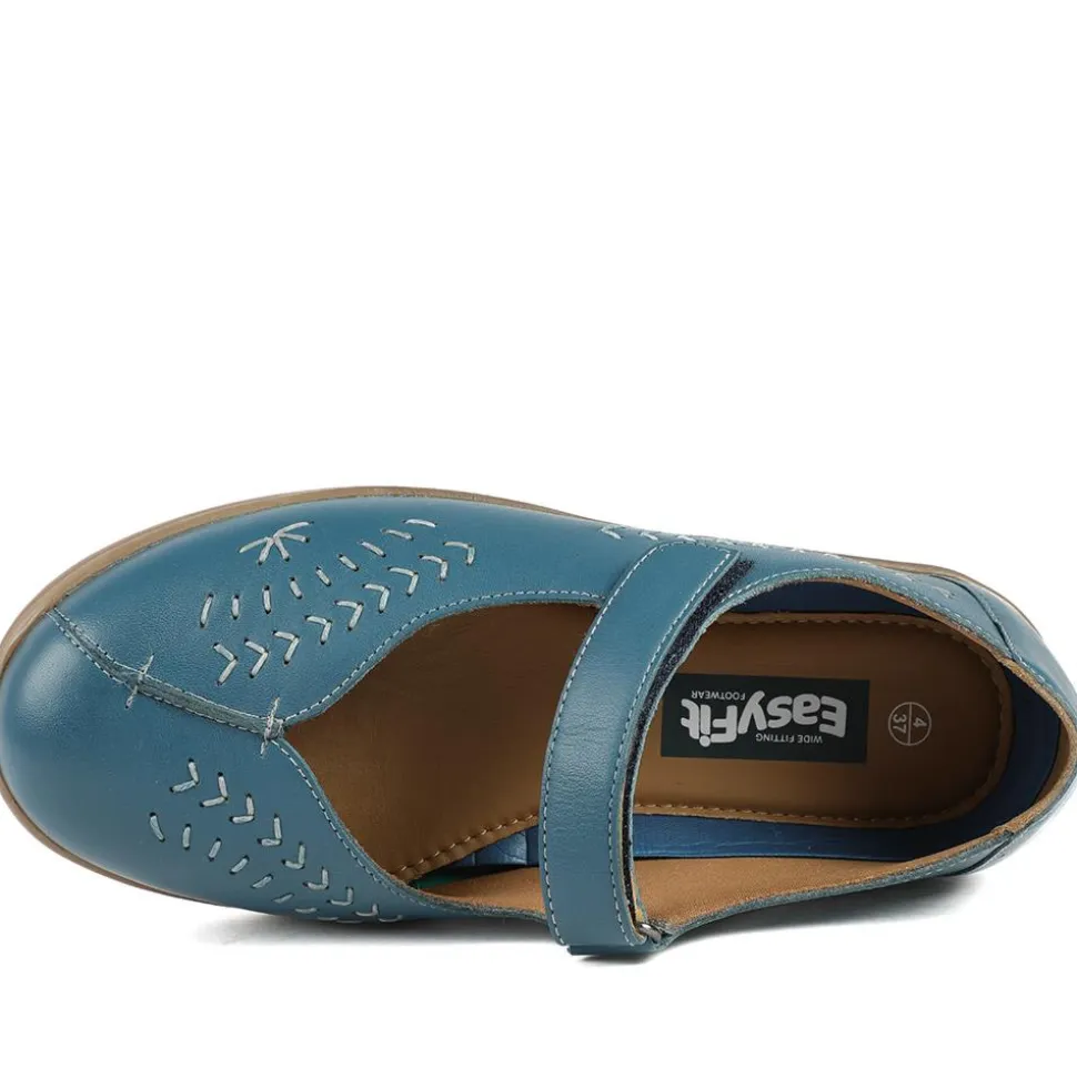 Extra-Wide Leather Mary Janes - Denim