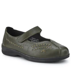 Extra-Wide Leather Mary Janes - Khaki