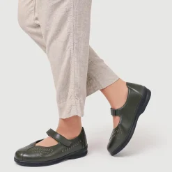 Extra-Wide Leather Mary Janes - Khaki