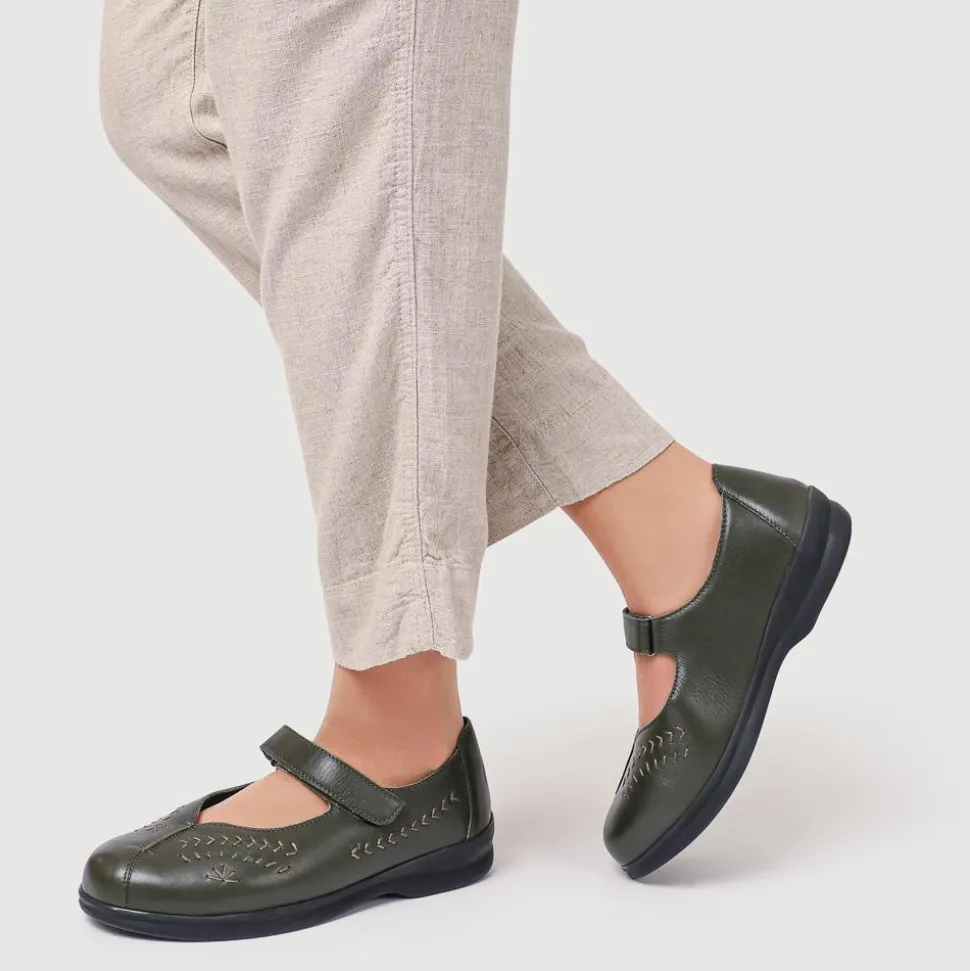 Extra-Wide Leather Mary Janes - Khaki