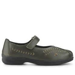 Extra-Wide Leather Mary Janes - Khaki