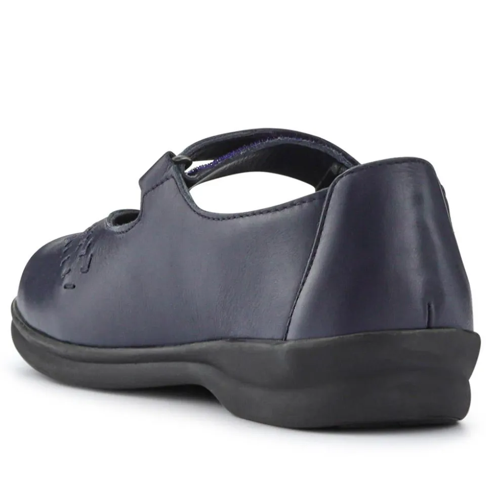 Extra-Wide Leather Mary Janes - Navy