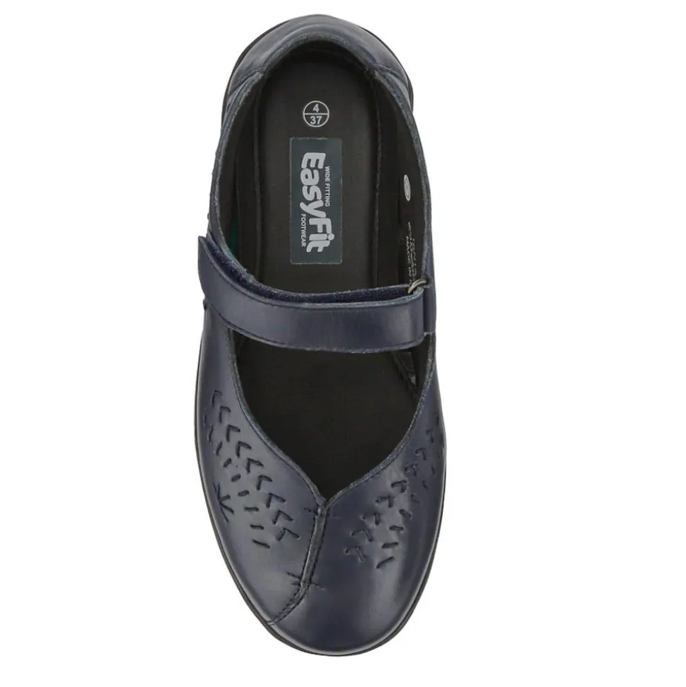Extra-Wide Leather Mary Janes - Navy