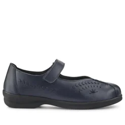 Extra-Wide Leather Mary Janes - Navy
