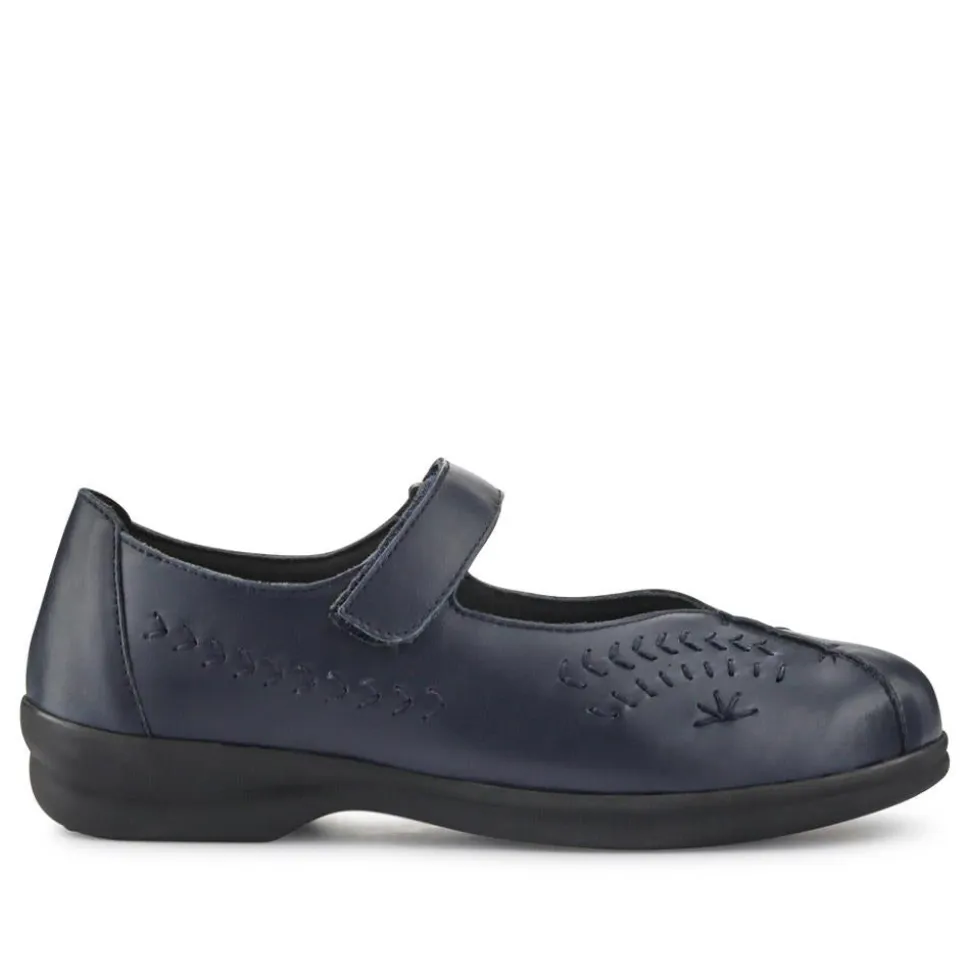 Extra-Wide Leather Mary Janes - Navy