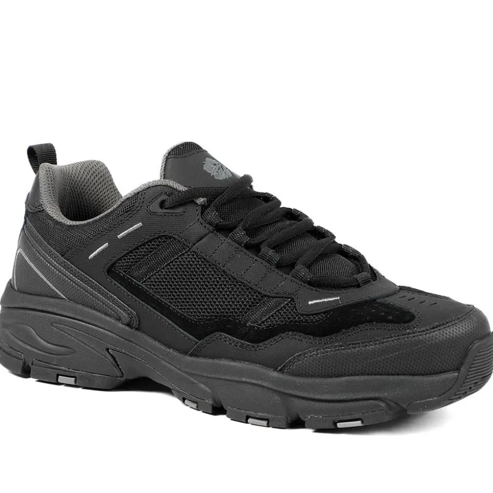 Extra Wide Leather Memory Foam Lace Up Trainers - Black-Black