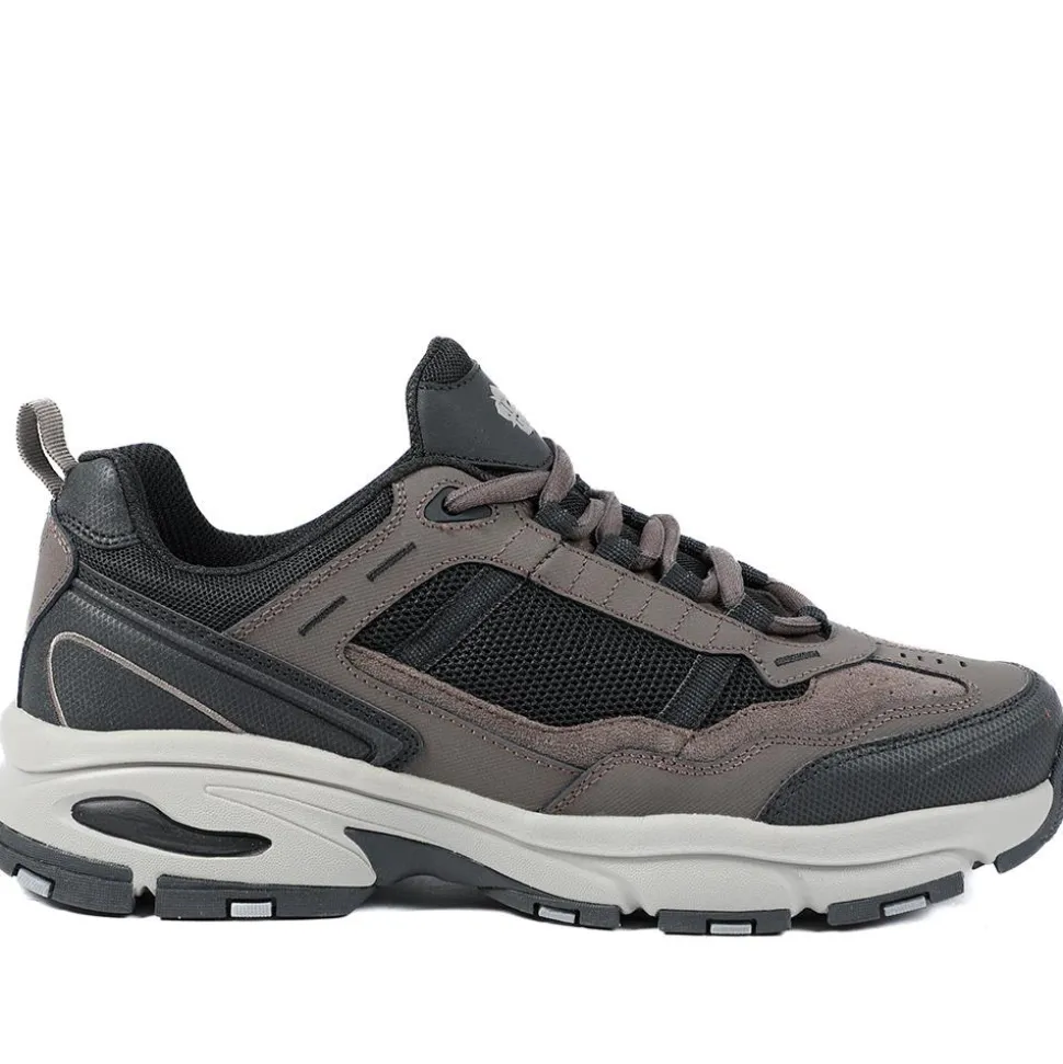 Extra Wide Leather Memory Foam Lace Up Trainers - Brown