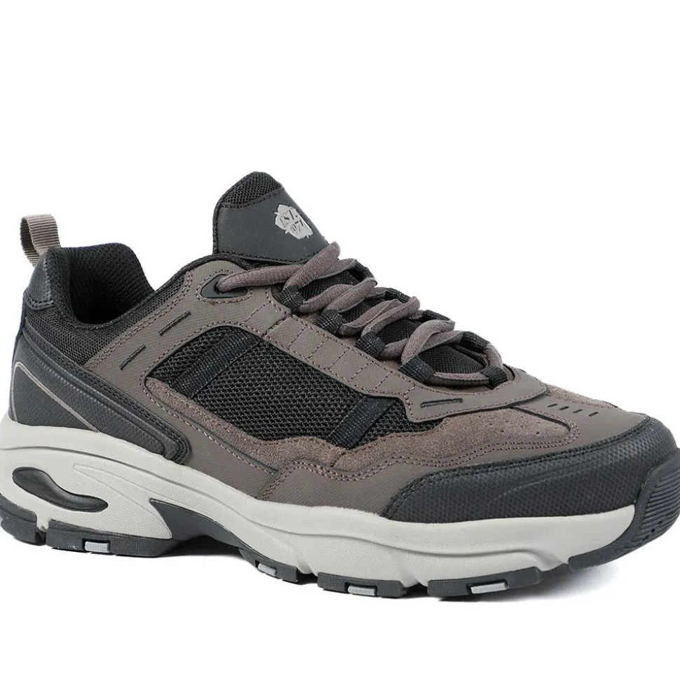 Extra Wide Leather Memory Foam Lace Up Trainers - Brown