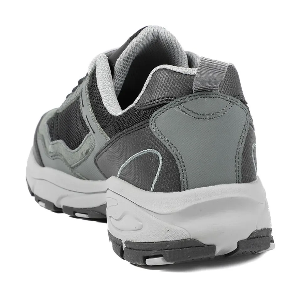 Extra Wide Leather Memory Foam Lace Up Trainers - Charcoal