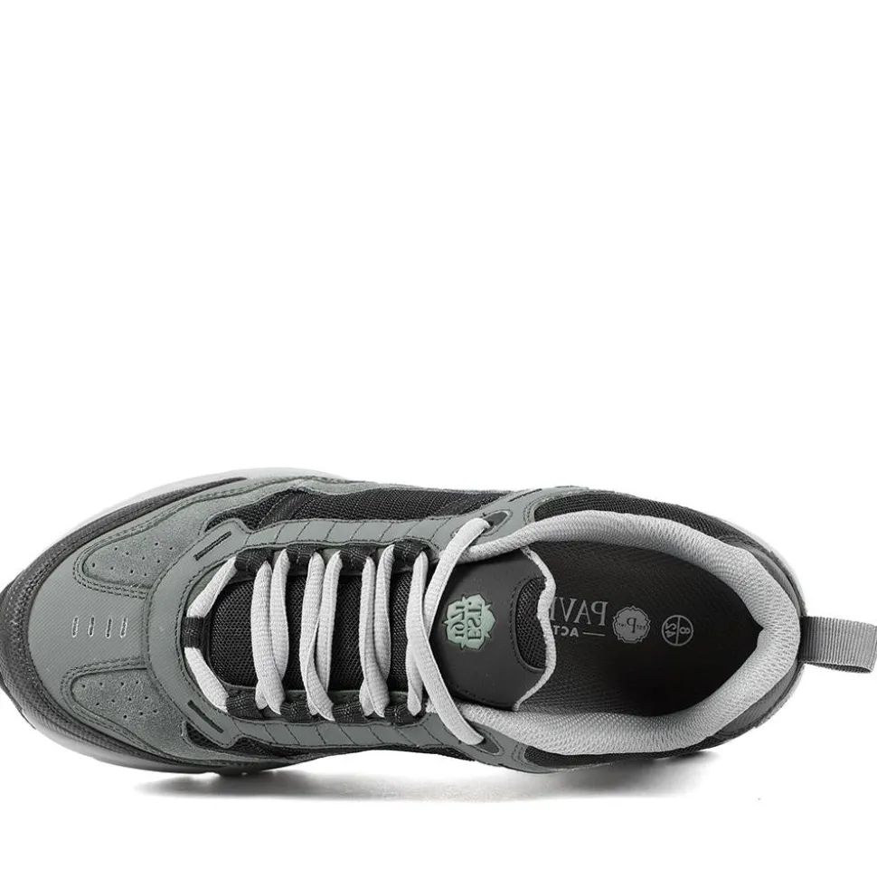 Extra Wide Leather Memory Foam Lace Up Trainers - Charcoal