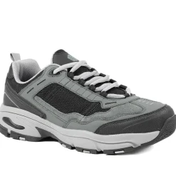 Extra Wide Leather Memory Foam Lace Up Trainers - Charcoal