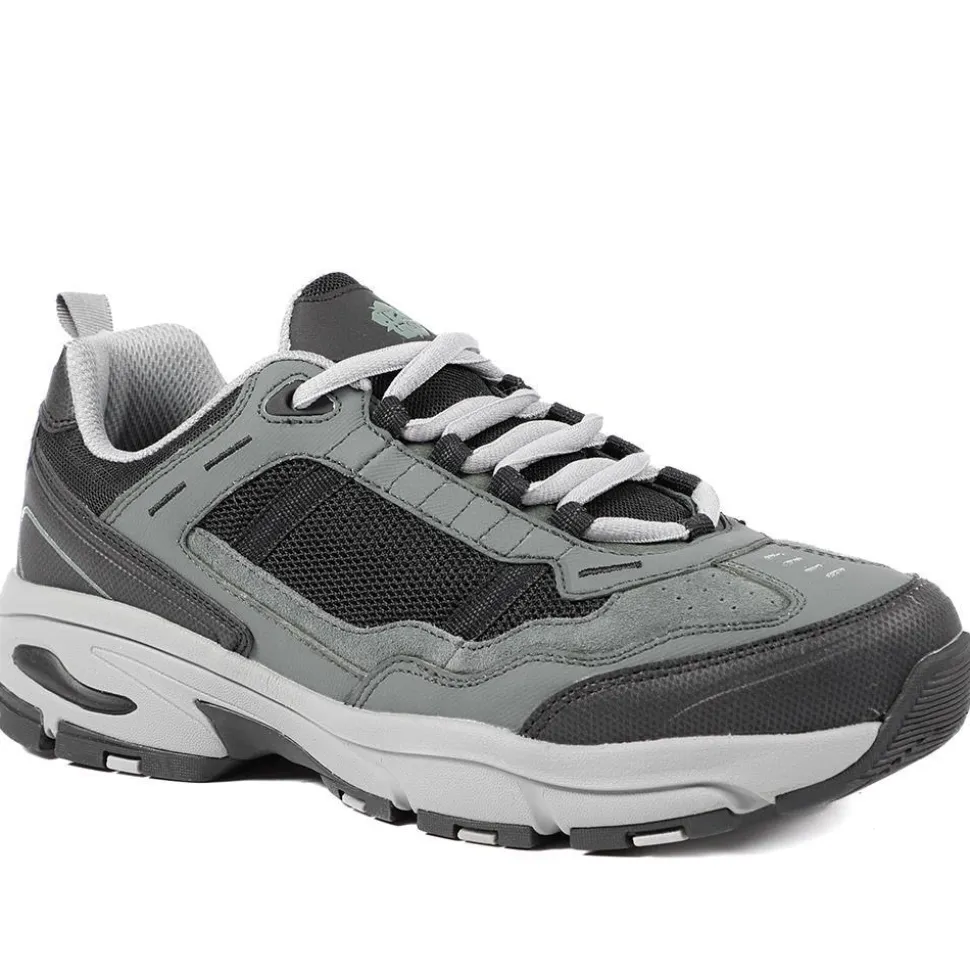 Extra Wide Leather Memory Foam Lace Up Trainers - Charcoal