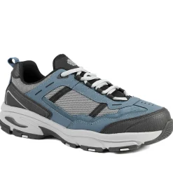 Extra Wide Leather Memory Foam Lace Up Trainers - Jeans Blue