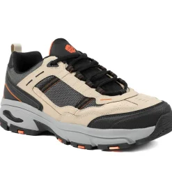 Extra Wide Leather Memory Foam Lace Up Trainers - Sand