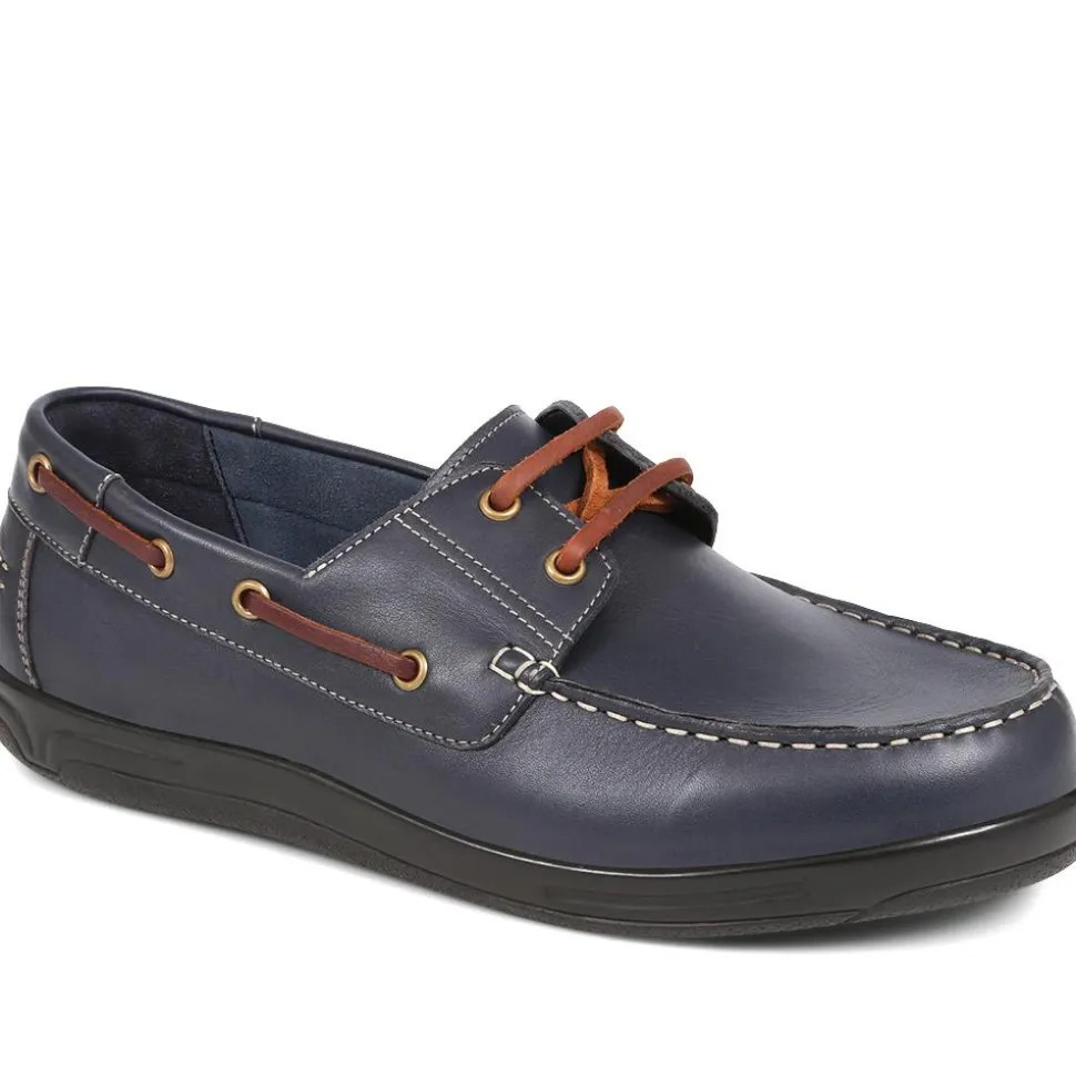 Extra Wide Leather Moccasins - Navy