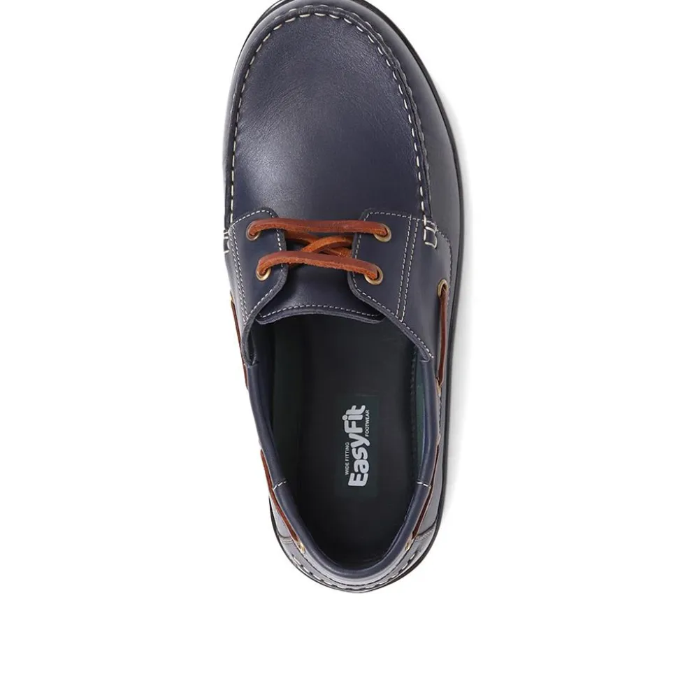 Extra Wide Leather Moccasins - Navy