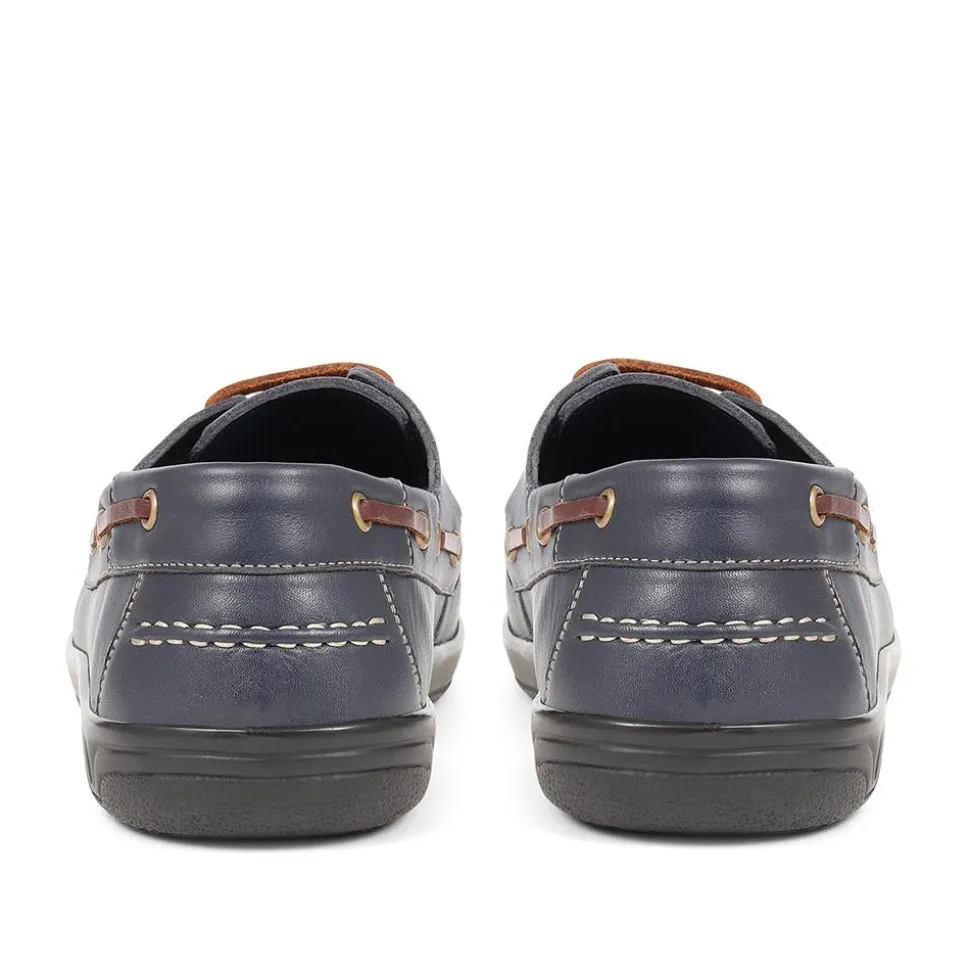 Extra Wide Leather Moccasins - Navy