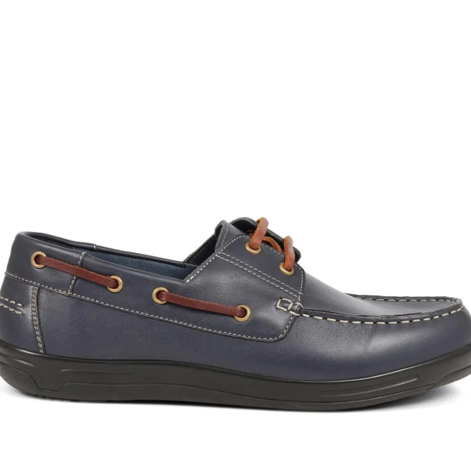 Extra Wide Leather Moccasins - Navy