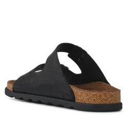 Extra-Wide Leather Mule Sandals - Black