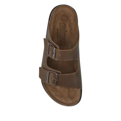 Extra-Wide Leather Mule Sandals - Brown