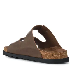 Extra-Wide Leather Mule Sandals - Brown
