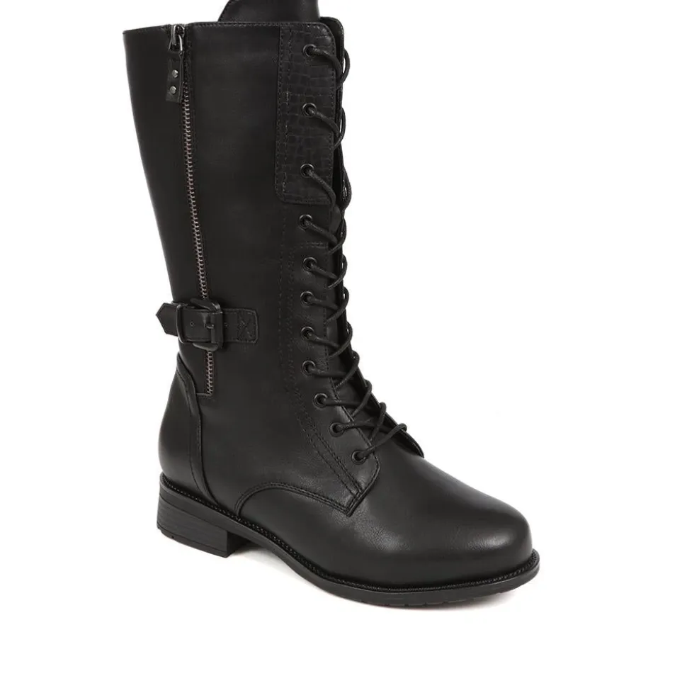 Extra-Wide Long Lace-Up Boots - Black