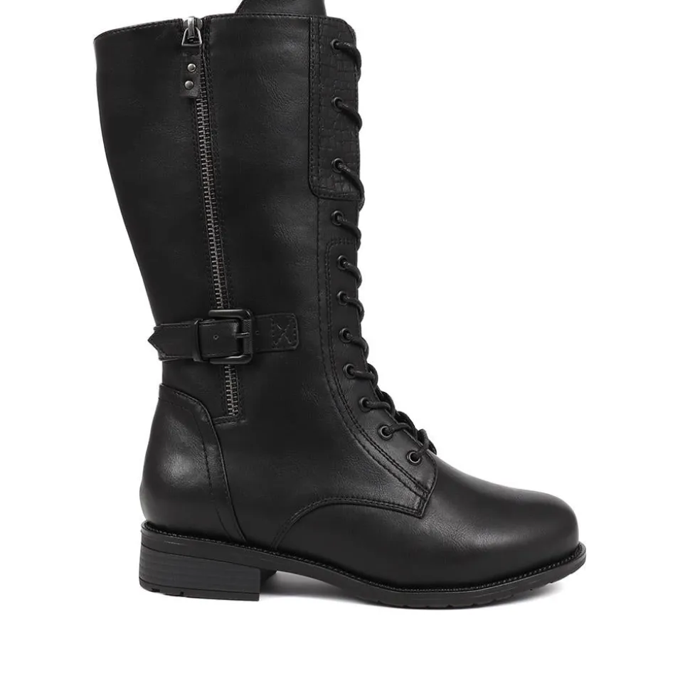 Extra-Wide Long Lace-Up Boots - Black