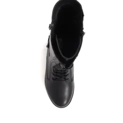 Extra-Wide Long Lace-Up Boots - Black