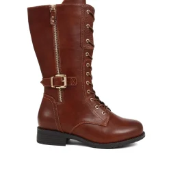 Extra-Wide Long Lace-Up Boots - Tan