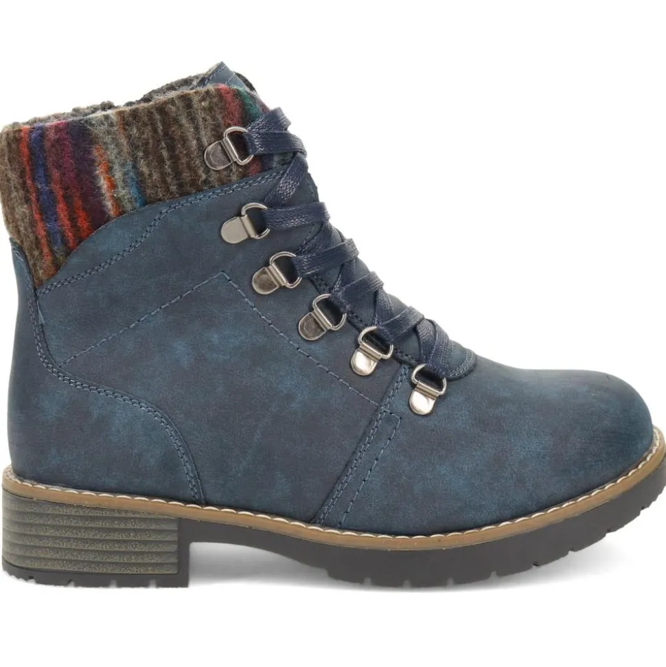 Extra Wide Padded Cuff Ankle Boots - Navy