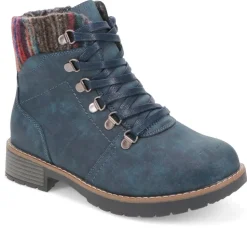 Extra Wide Padded Cuff Ankle Boots - Navy