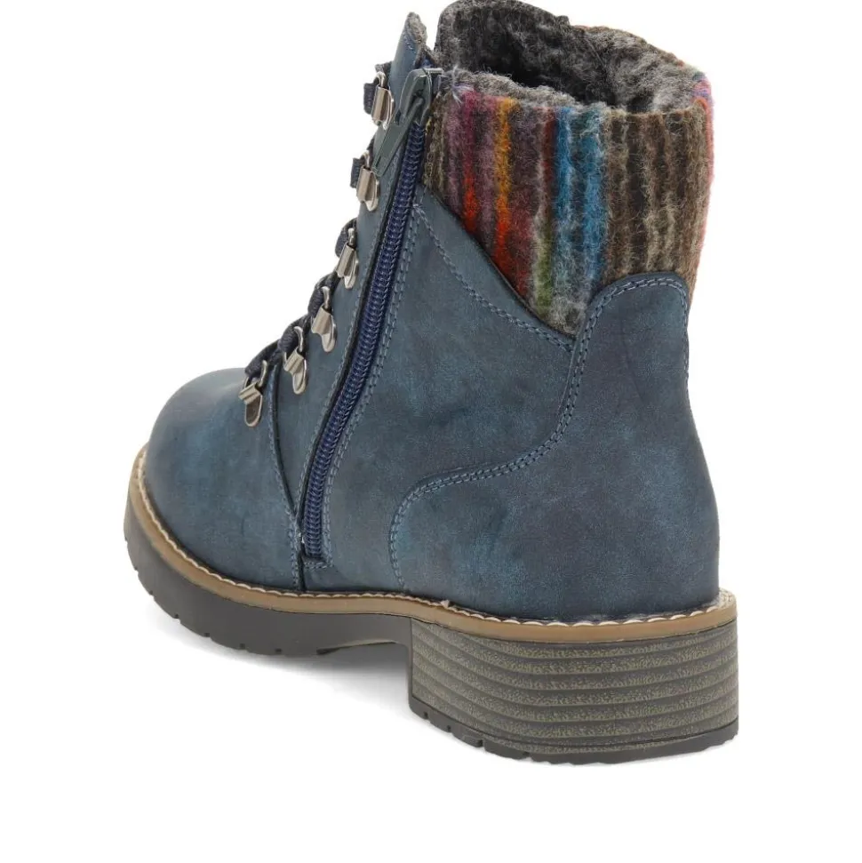Extra Wide Padded Cuff Ankle Boots - Navy