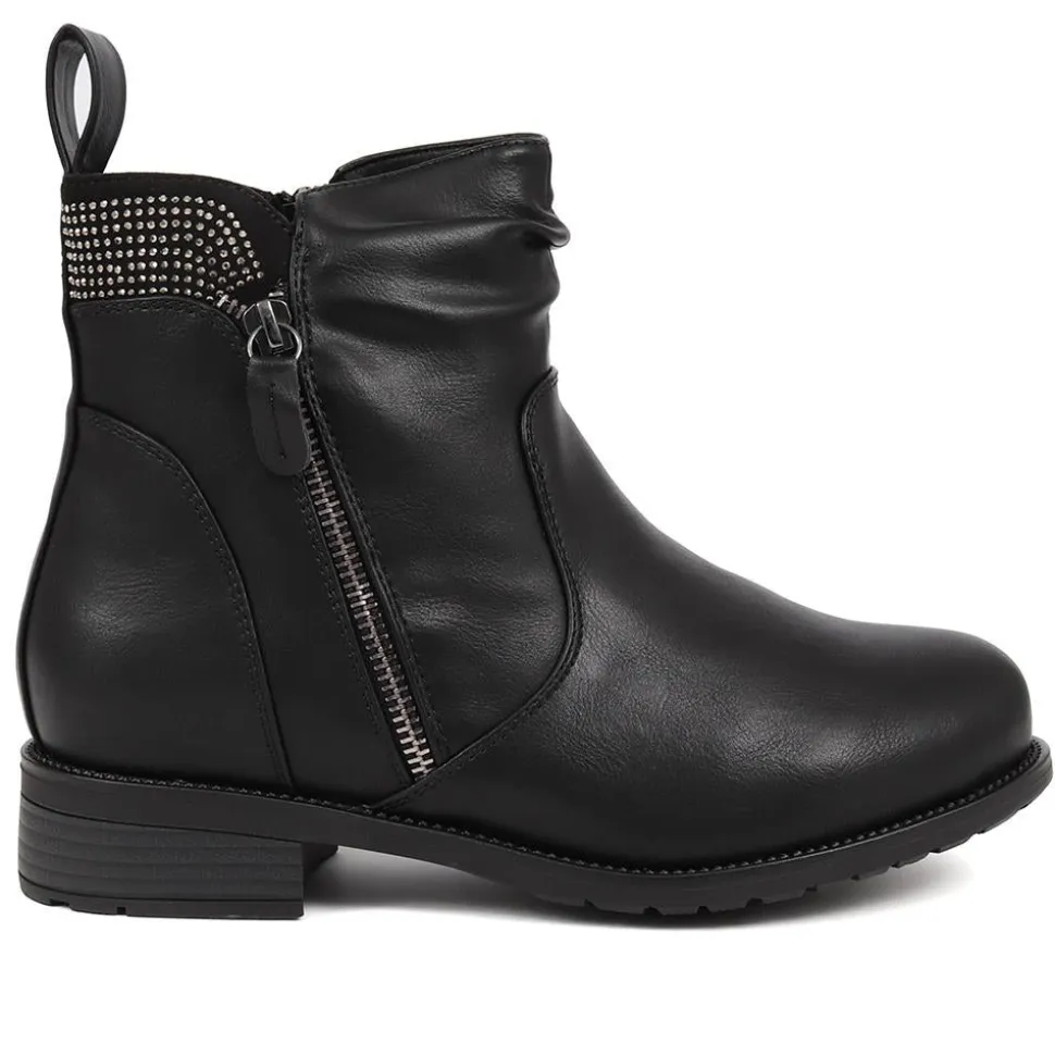 Extra-Wide Slouch Ankle Boots - Black