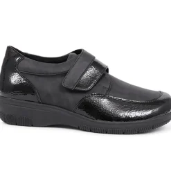Extra-Wide Touch-Fasten Monk Shoes - Black