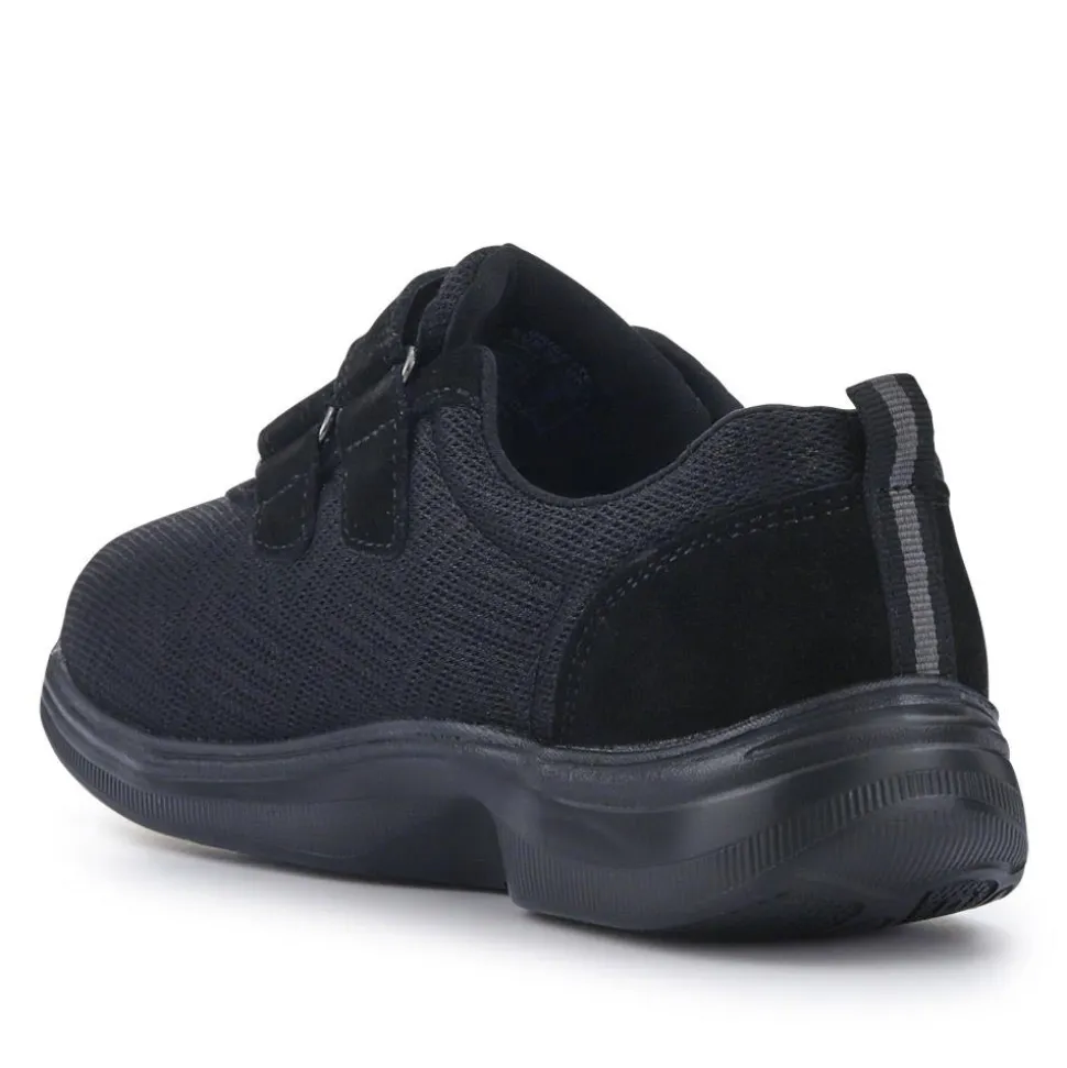 Extra-Wide Touch-Fasten Monk Shoes - Black-Black